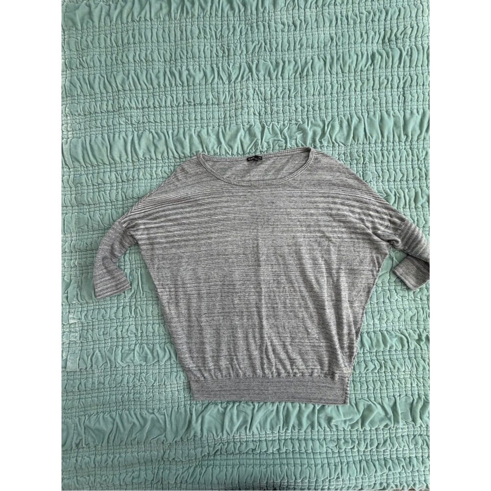 Express Gray Striped Lightweight Crewneck Sweater-Med